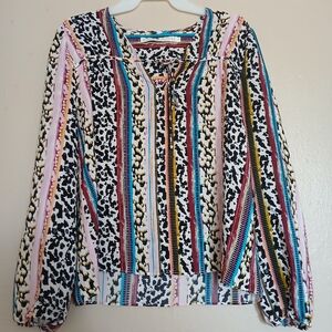 Marie Oliver Top‎ Small Silk Colorful Cheetah Print Bow Bohemian Lightweight